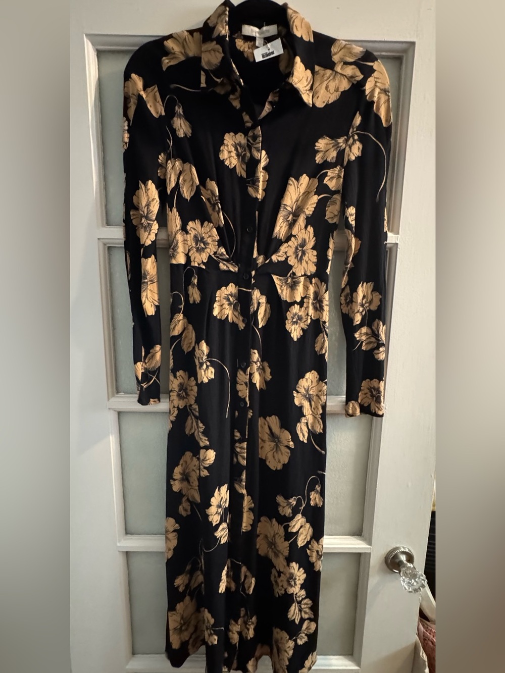 NEW Favorite Daughter The Icon Floral Print Long Sleeve Shirtdress In Noir Fleur - Picture 8 of 12